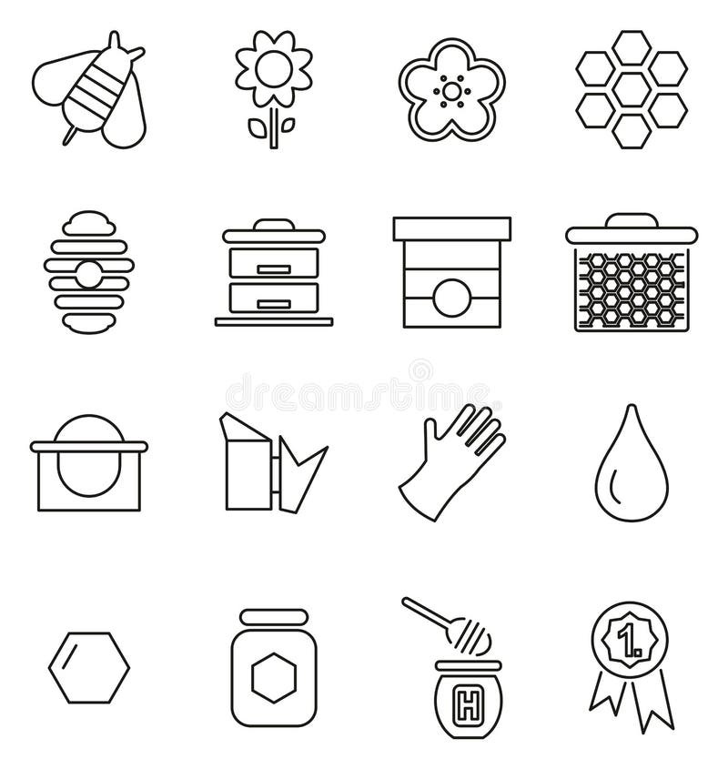 Línea fina sistema de los iconos del equipo de la apicultura de Honey Making y del ejemplo del vector stock de ilustración Línea fina sistema de los iconos del equipo de la apicultura de Honey Making y del ejemplo del vector stock de ilustración