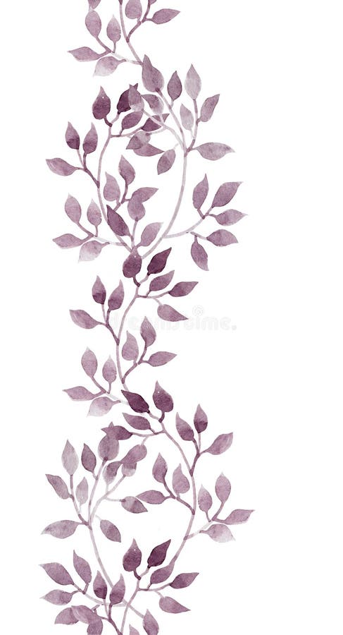 Línea frontera inconsútil - dé a acuarela del dibujo las hojas violetas Modelo repetido ilustración del vector Línea frontera inconsútil - dé a acuarela del dibujo las hojas violetas Modelo repetido ilustración del vector