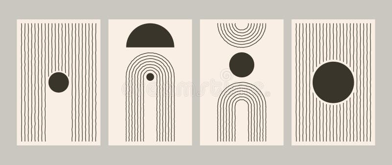 Línea geométrica abstracta afiches del sistema. Impresión artística de mediados de siglo para el estilo minimalista de pintura 50s