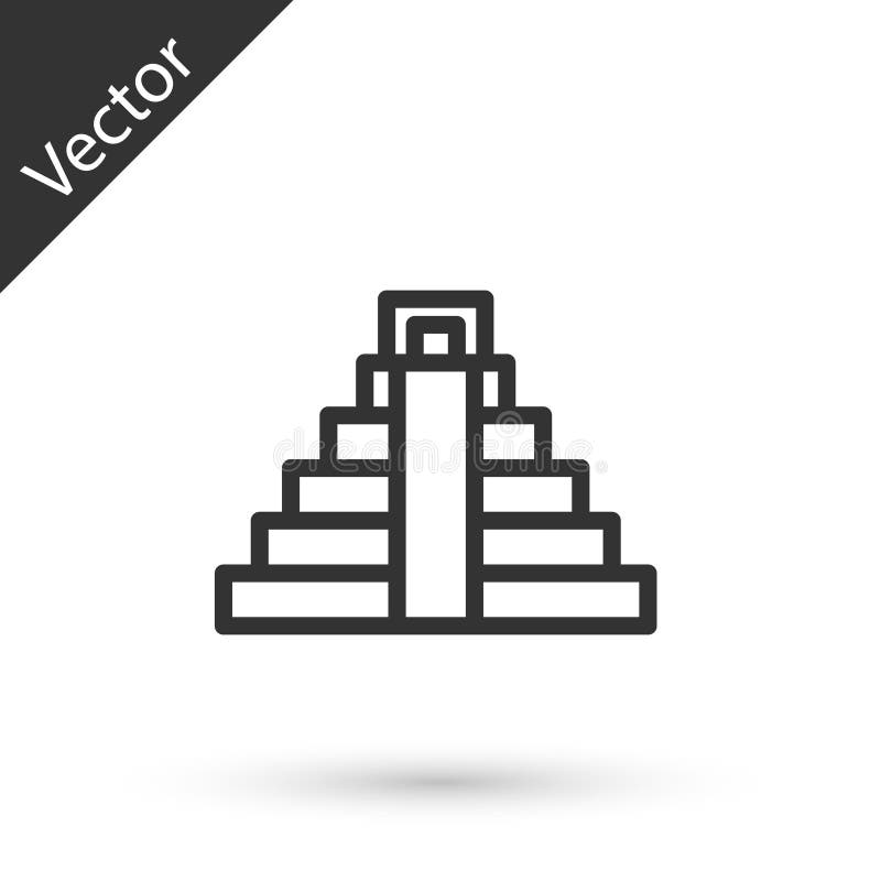 Línea gris chichen itza en icono maya aislado en fondo blanco. pirámide maya antigua. monumento famoso de méxico stock de ilustración