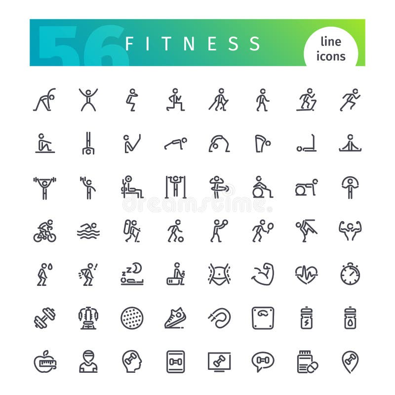 Línea iconos de la aptitud fijados ilustración del vector Línea iconos de la aptitud fijados ilustración del vector