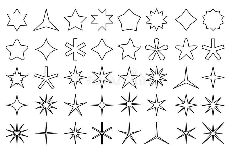 Línea iconos de la estrella Formas de las estrellas del esquema, favoritos del grado y sistema aislado icono del vector del premi libre illustration Línea iconos de la estrella Formas de las estrellas del esquema, favoritos del grado y sistema aislado icono del vector del premi libre illustration