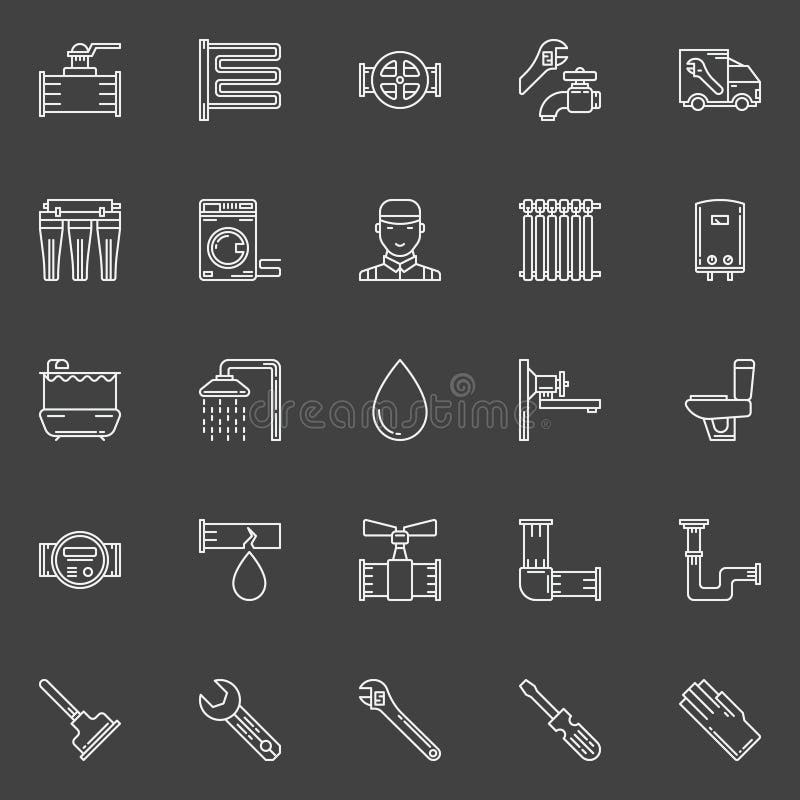 Línea iconos de la ingeniería sanitaria stock de ilustración Línea iconos de la ingeniería sanitaria stock de ilustración