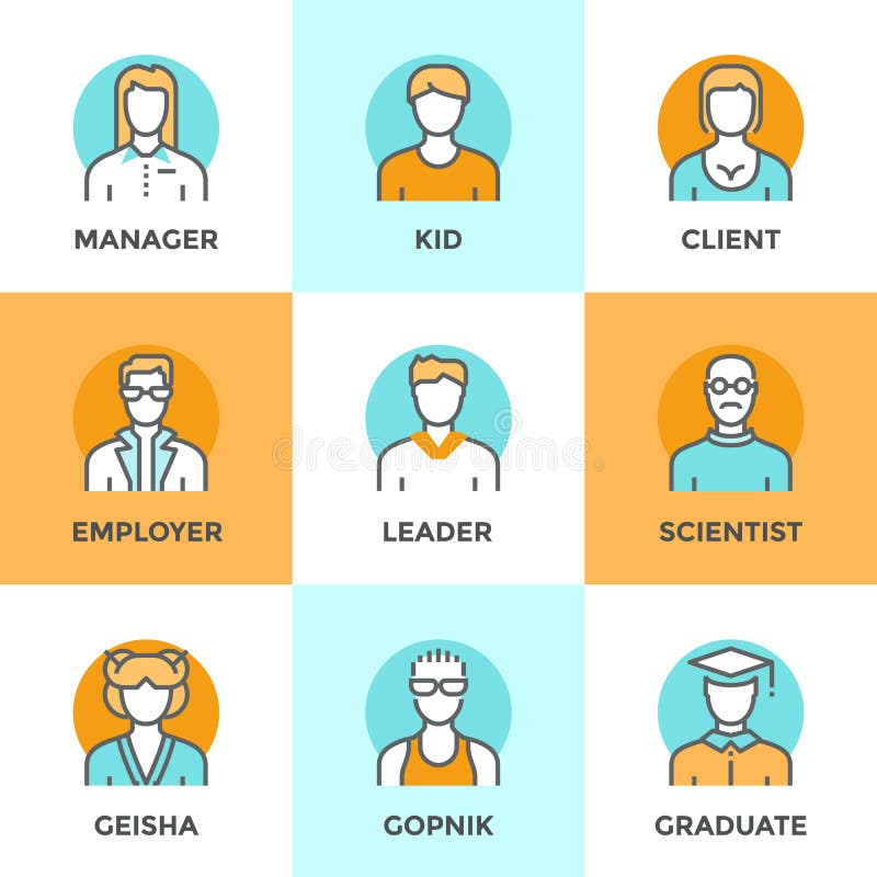 Línea iconos de los avatares de la gente fijados ilustración del vector Línea iconos de los avatares de la gente fijados ilustración del vector