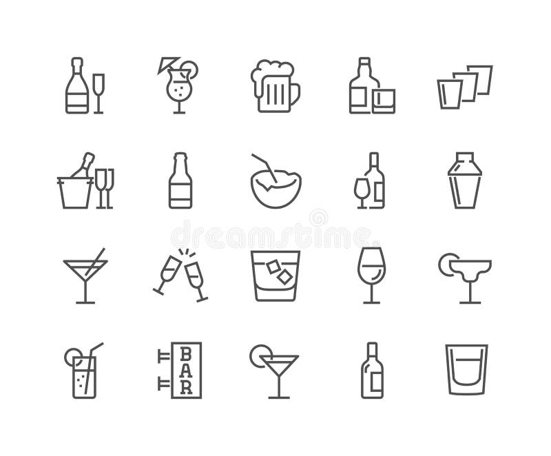 Línea iconos del alcohol