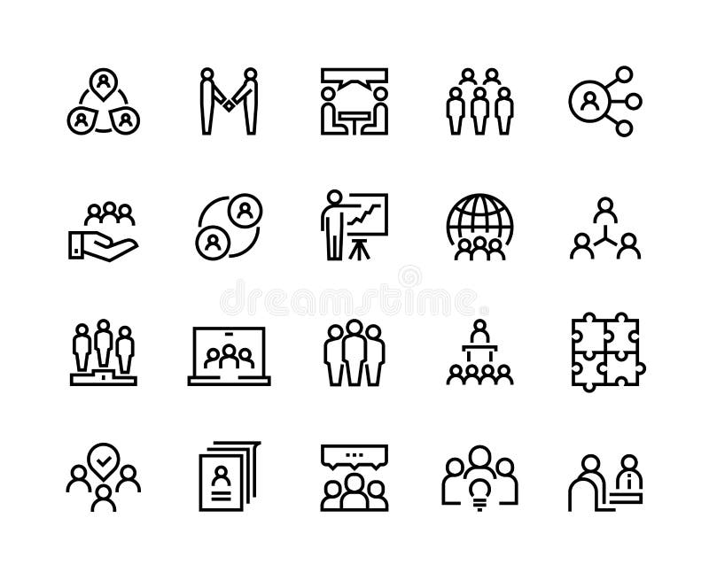 Línea iconos del trabajo del equipo El grupo de la persona del negocio trabaja la dirección humana del trabajo en equipo de la ay ilustración del vector Línea iconos del trabajo del equipo El grupo de la persona del negocio trabaja la dirección humana del trabajo en equipo de la ay ilustración del vector
