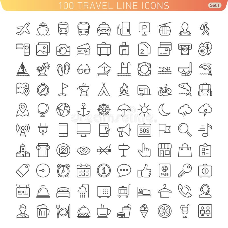 Línea iconos del viaje stock de ilustración Línea iconos del viaje stock de ilustración