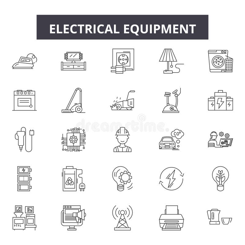 LÃnea iconos, muestras, sistema del vector, concepto del equipo eléctrico del ejemplo del esquema libre illustration LÃnea iconos, muestras, sistema del vector, concepto del equipo eléctrico del ejemplo del esquema libre illustration