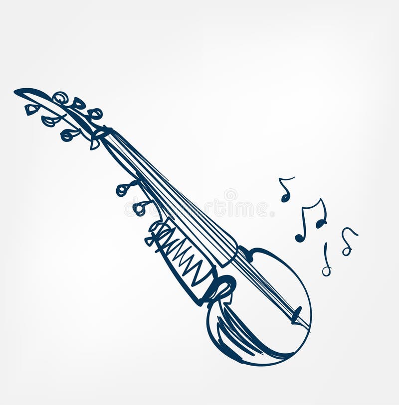 Línea instrumento del bosquejo de Sarod de música del diseño del vector ilustración del vector Línea instrumento del bosquejo de Sarod de música del diseño del vector ilustración del vector