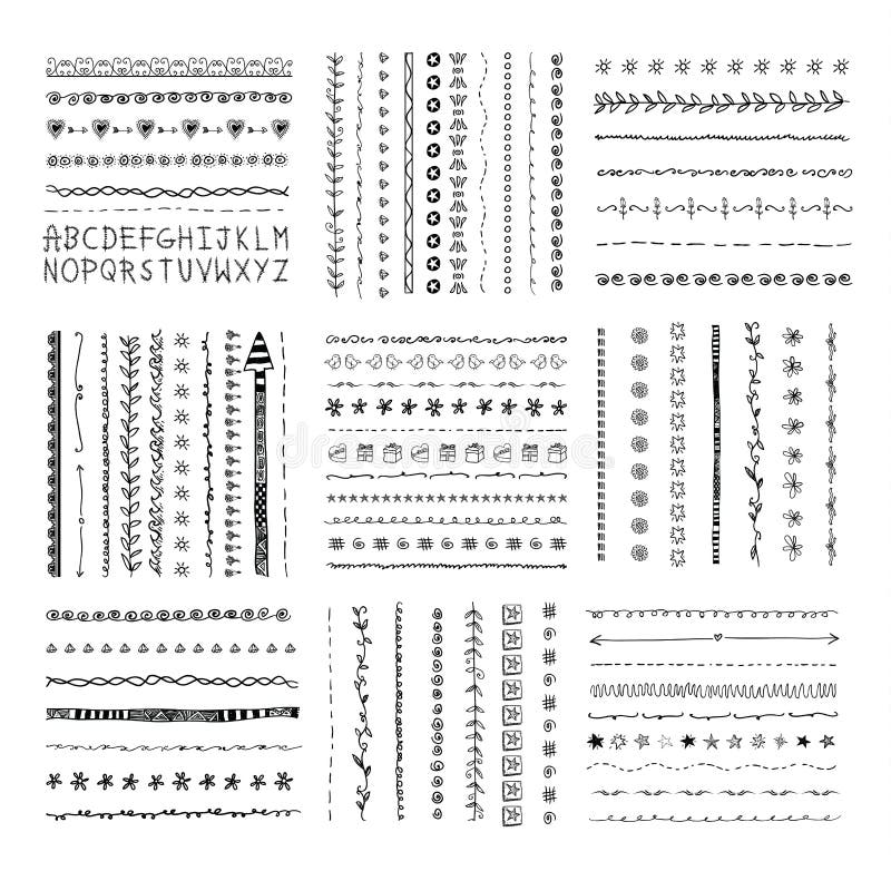 Conjunto de bordes vectoriales dibujados a mano, elemento de diseño ilustración del vector