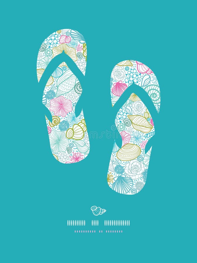 Línea modelo de las conchas marinas de la decoración de las chancletas del arte ilustración del vector Línea modelo de las conchas marinas de la decoración de las chancletas del arte ilustración del vector