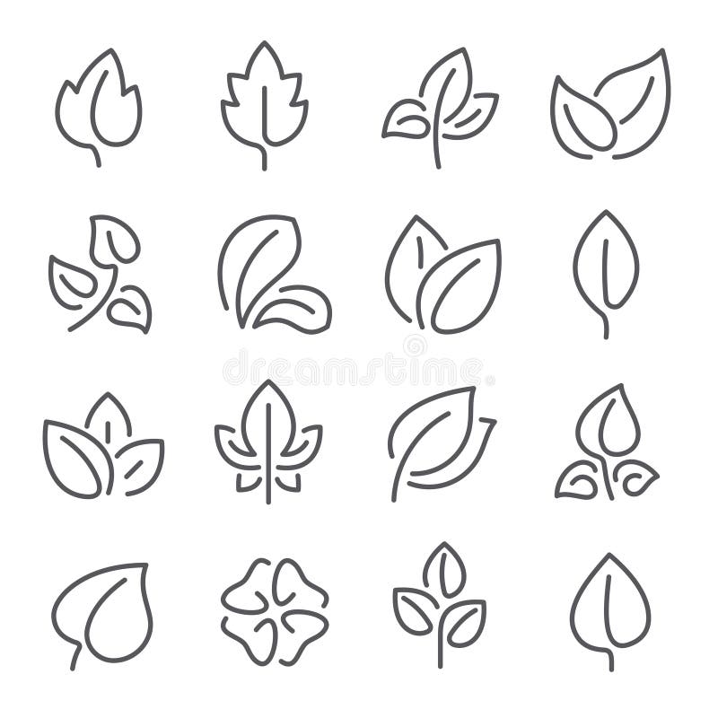 Línea natural iconos de la hoja Las hojas jovenes de las plantas, árbol forestal hojean y pictograma del esquema del vector del f ilustración del vector Línea natural iconos de la hoja Las hojas jovenes de las plantas, árbol forestal hojean y pictograma del esquema del vector del f ilustración del vector