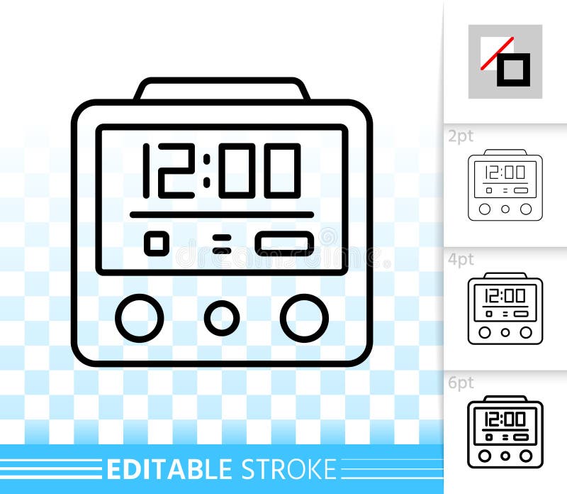 Línea negra simple icono del despertador del vector stock de ilustración Línea negra simple icono del despertador del vector stock de ilustración