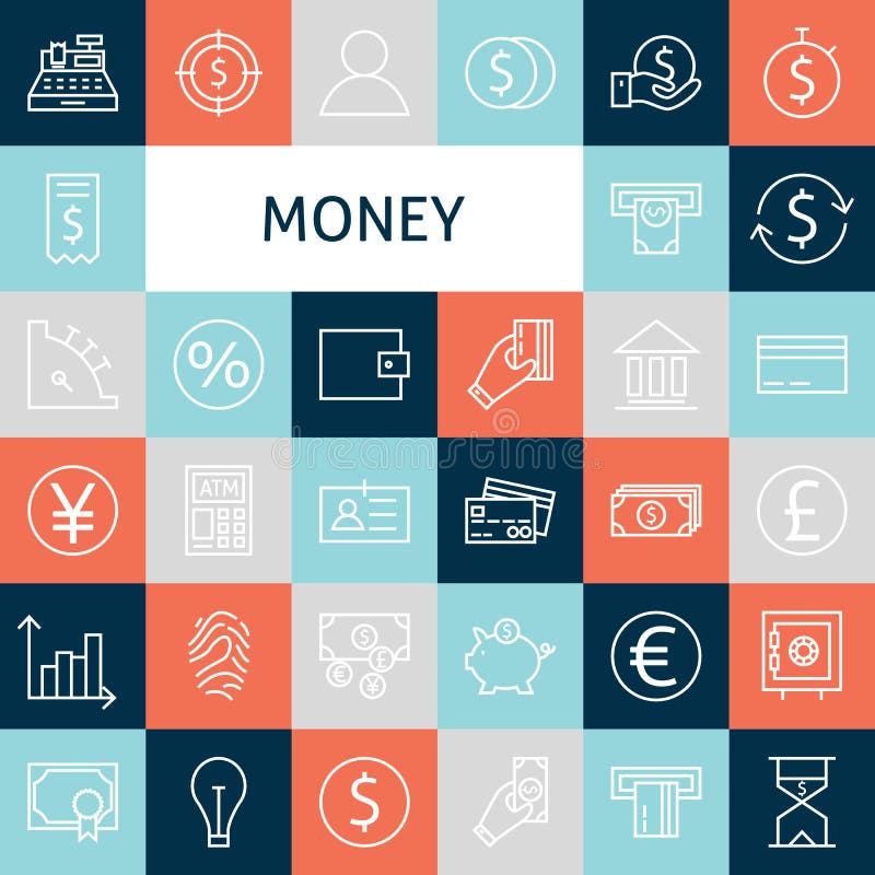Línea plana Art Modern Money del vector e iconos de las finanzas fijados libre illustration Línea plana Art Modern Money del vector e iconos de las finanzas fijados libre illustration