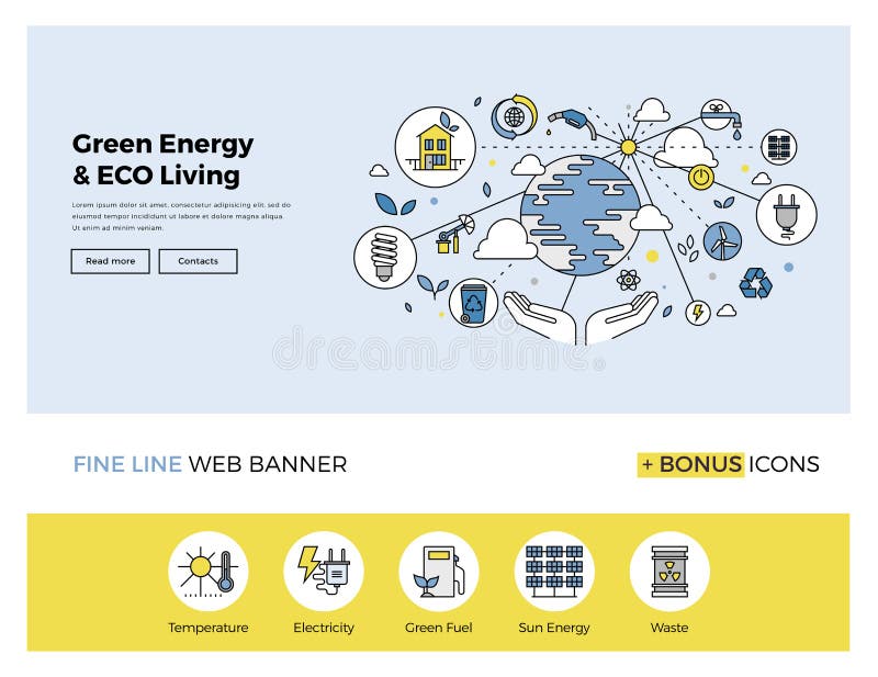 Línea plana bandera de la energía verde
