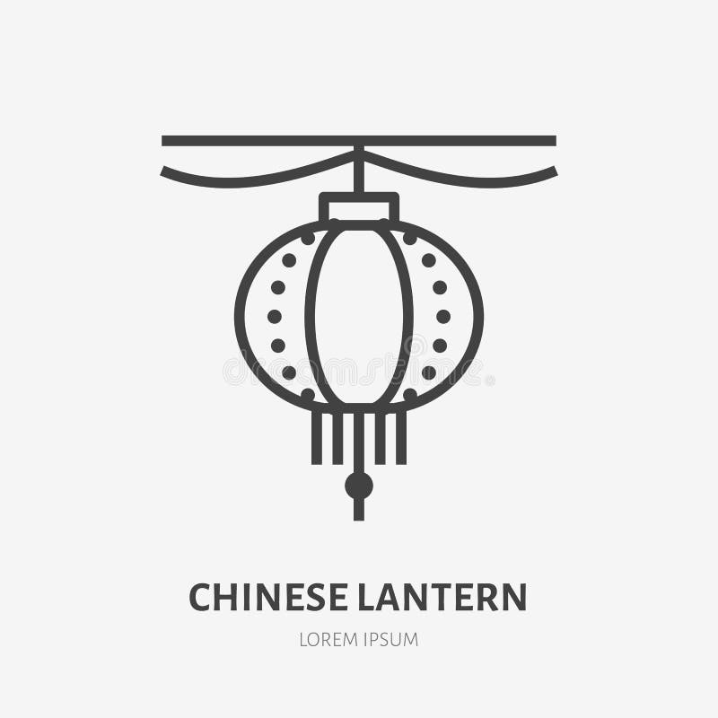 Línea plana china icono de la linterna de papel Muestra fina del vector de la decoración del Año Nuevo, logotipo asiático Ejemplo