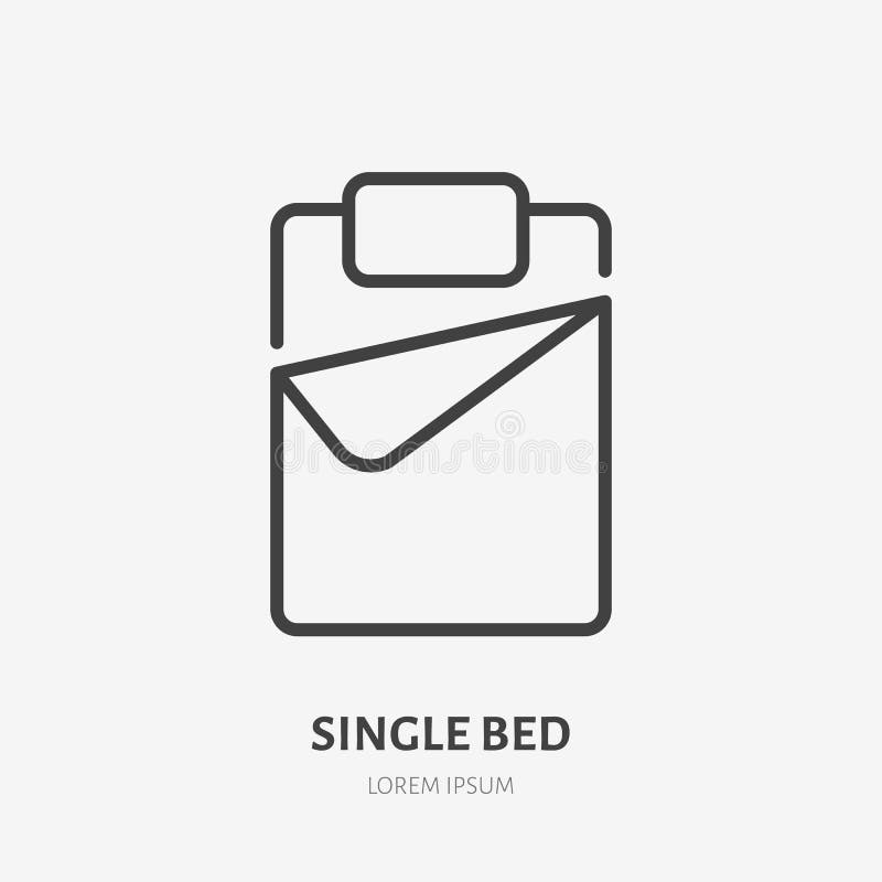 Línea plana icono de la sola cama Muestra del lecho Logotipo linear fino para la tienda interior ilustración del vector Línea plana icono de la sola cama Muestra del lecho Logotipo linear fino para la tienda interior ilustración del vector