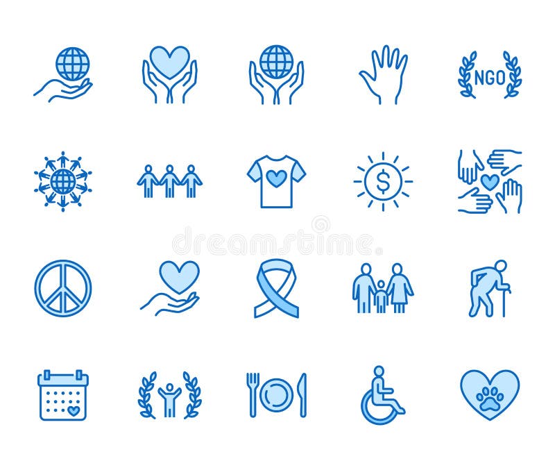 Línea plana sistema de la caridad de los iconos Donación, organización sin ánimo de lucro, ONG, dando ejemplos del vector de la a ilustración del vector Línea plana sistema de la caridad de los iconos Donación, organización sin ánimo de lucro, ONG, dando ejemplos del vector de la a ilustración del vector