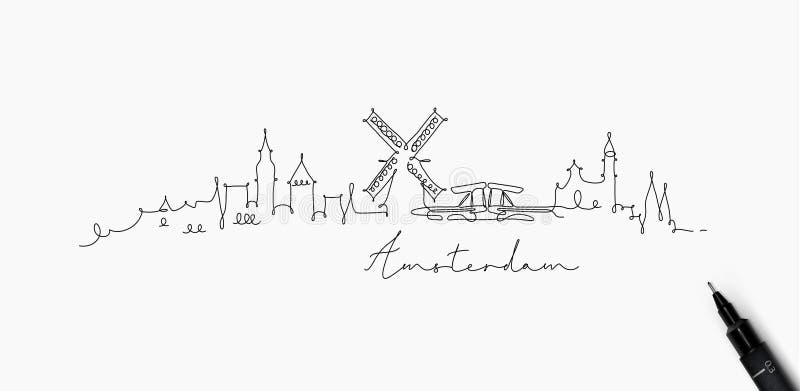 Línea silueta Amsterdam de la pluma ilustración del vector Línea silueta Amsterdam de la pluma ilustración del vector