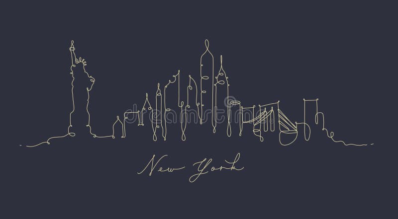 Línea silueta Nueva York de la pluma azul marino ilustración del vector Línea silueta Nueva York de la pluma azul marino ilustración del vector