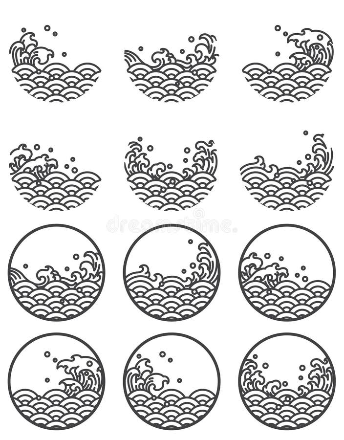 Línea símbolos de la onda de agua del logotipo stock de ilustración Línea símbolos de la onda de agua del logotipo stock de ilustración