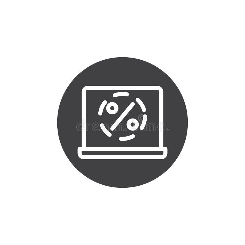 Línea vector de la etiqueta engomada del descuento del ordenador portátil del icono del icono stock de ilustración Línea vector de la etiqueta engomada del descuento del ordenador portátil del icono del icono stock de ilustración