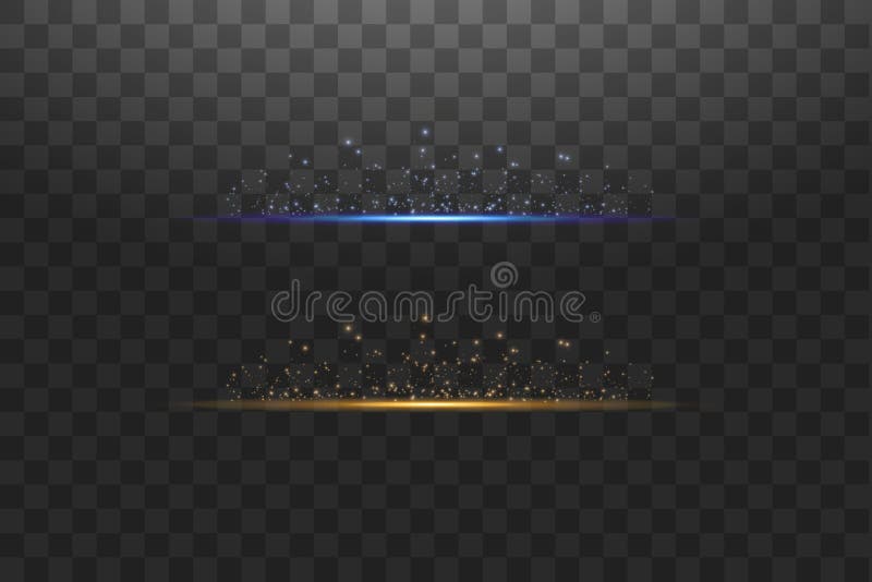 Líneas de luces abstractas del azul y del oro en el ejemplo transparente del vector del fondo Un flash brillante de la luz en la stock de ilustración
