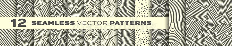 Líneas orgánicas abstractas patrones sin fisuras conjunto de fondos vectoriales Memphis creativos modernos y patrones biológicos