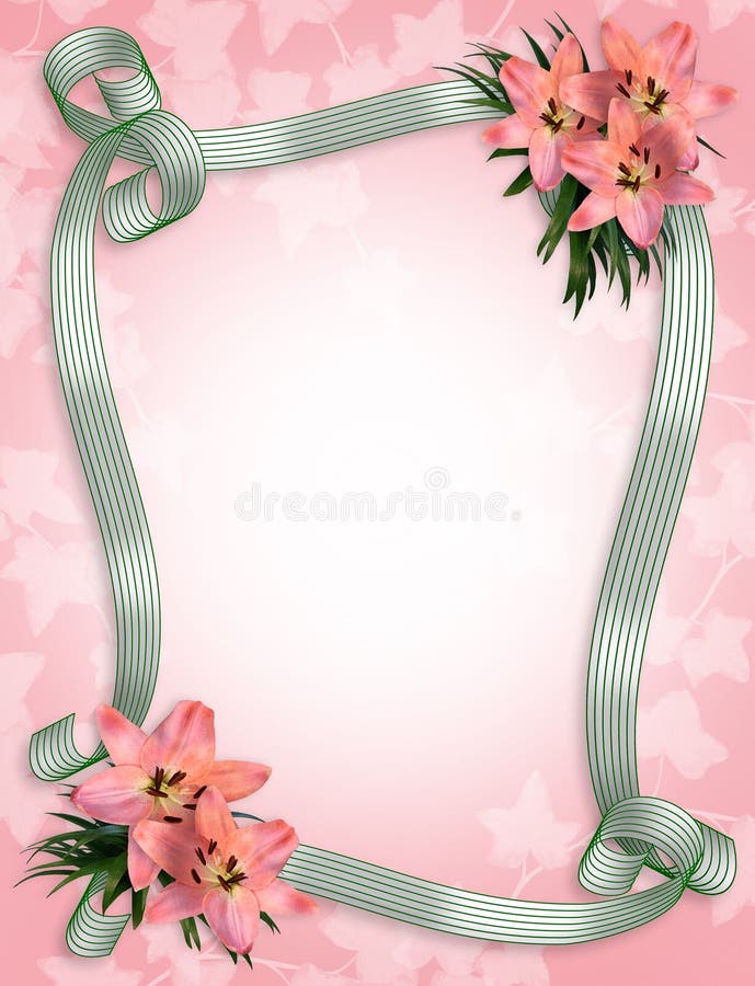 Lírios e beira cor-de-rosa das fitas ilustração do vetor Lírios e beira cor-de-rosa das fitas ilustração do vetor