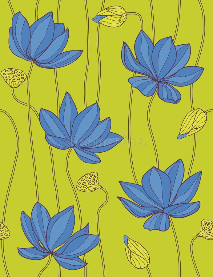 Lótus azuis - teste padrão sem emenda floral ilustração royalty free Lótus azuis - teste padrão sem emenda floral ilustração royalty free