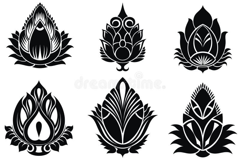 Lótus decorativos ajustados ilustração royalty free Lótus decorativos ajustados ilustração royalty free