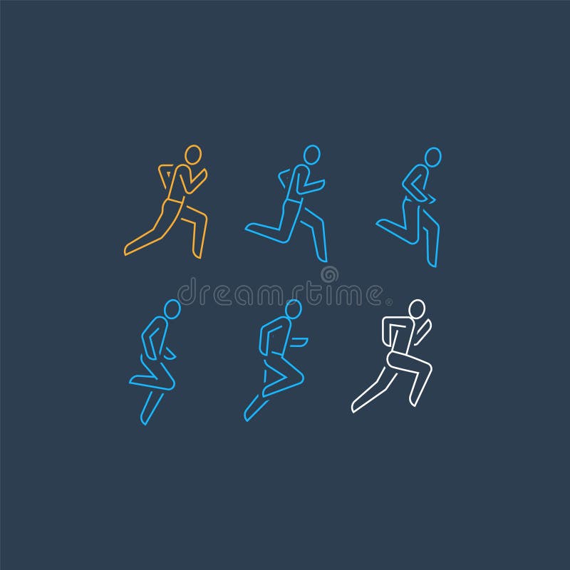 Löparelogo, rinnande personlinje symbol, begrepp för rörelseföljduppsättning, maraton- och triathlon vektor illustrationer Löparelogo, rinnande personlinje symbol, begrepp för rörelseföljduppsättning, maraton- och triathlon vektor illustrationer
