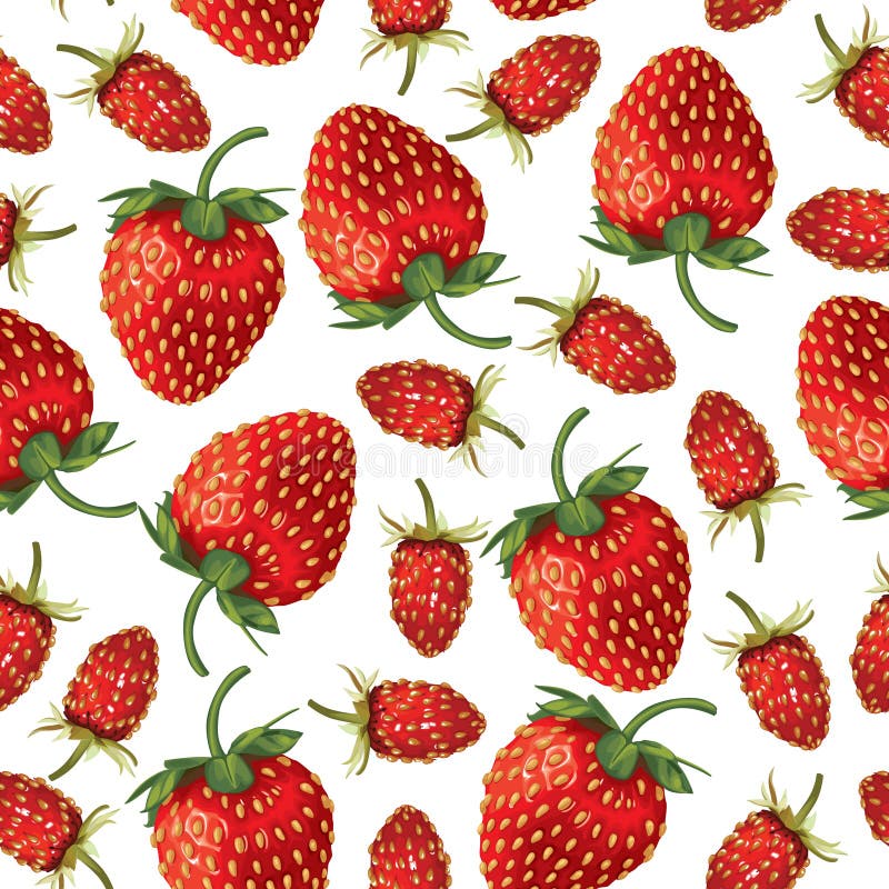 Lösa jordgubbar och sömlös jordgubbemodell stock illustrationer Lösa jordgubbar och sömlös jordgubbemodell stock illustrationer