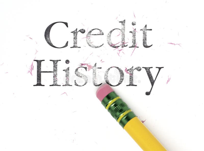 Close up of a yellow pencil erasing the words, 'Credit History.'. Close up of a yellow pencil erasing the words, 'Credit History.'
