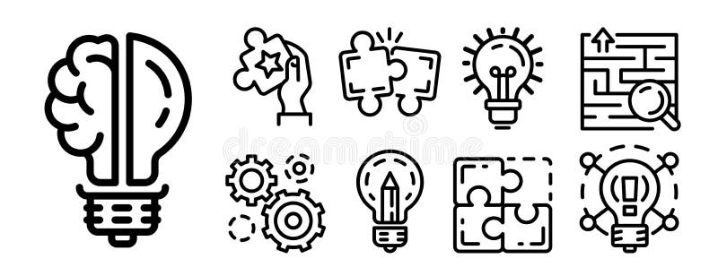 Solution icon set. Outline set of solution vector icons for web design isolated on white background. Solution icon set. Outline set of solution vector icons for web design isolated on white background