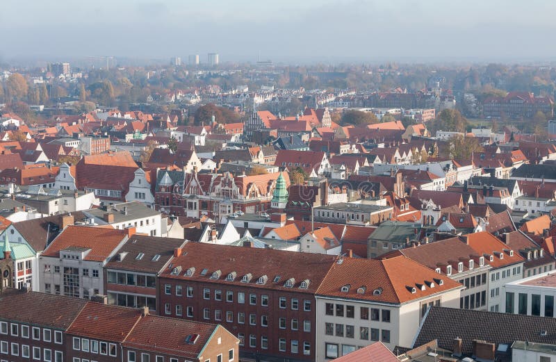 Lübeck, Duitsland Satellietbeeld van Lübeck stock afbeeldingen Lübeck, Duitsland Satellietbeeld van Lübeck stock afbeeldingen