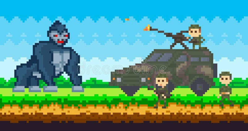 King Kong E Godzilla No Design De Jogos Em Pixelgame. Animais Pixelizados  Gigantes Atacam a Humanidade Ilustração do Vetor - Ilustração de grande,  retro: 213359711