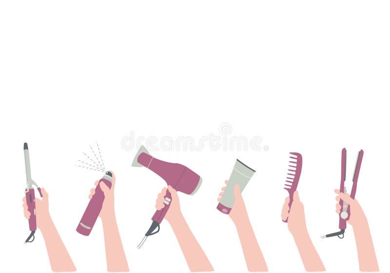 Ferramenta profissional do cabeleireiro do secador de cabelo na mão do  cabeleireiro contra o fundo interior do salão de beleza. espaço de trabalho  do cabeleireiro. salão de cabeleireiro, barbearia, serviços de beleza