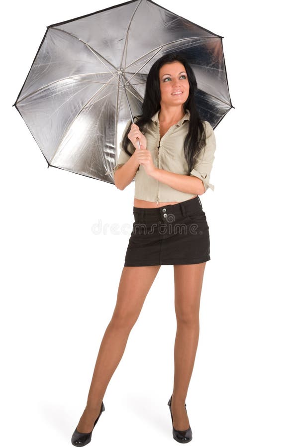 Madchen Mit Regenschirm Stockbild Bild Von Haar Brunette