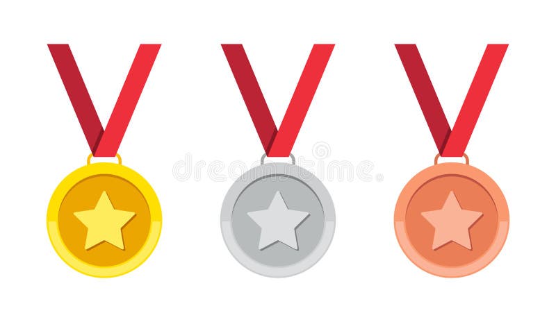 Ruban De Récompense De Vecteur De Médaille En Or, Argent Et Bronze
