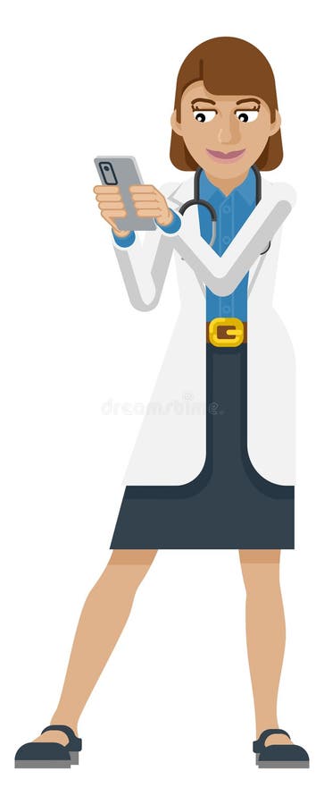 Médica dos desenhos animados no consultório médico segurando uma