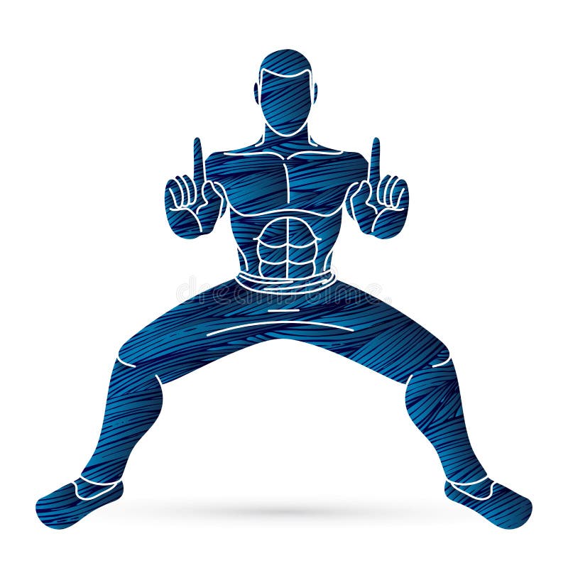 M?? czyzna pozy Kung Fu akcji walcz? ca grafika ilustracji