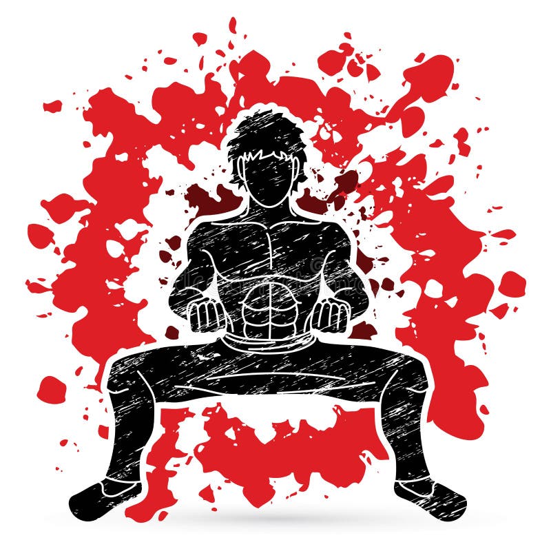 M?? czyzna pozy Kung Fu akcji walcz? ca grafika royalty ilustracja