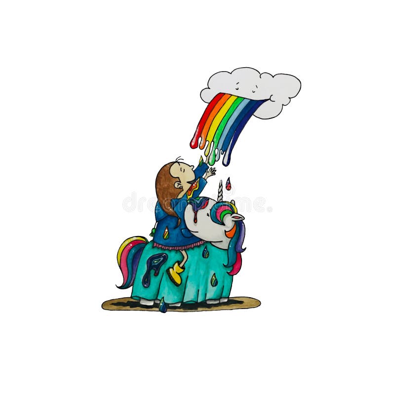 M?dchen, das ein Einhorn reitet stock abbildung M?dchen, das ein Einhorn reitet stock abbildung