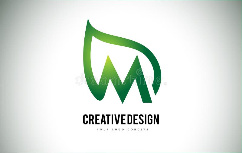 M Leaf Logo Letter Design com esboço verde da folha ilustração royalty free
