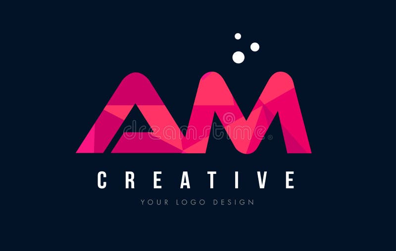 AM A M. Letter Logo com baixo conceito cor-de-rosa poli roxo dos triângulos