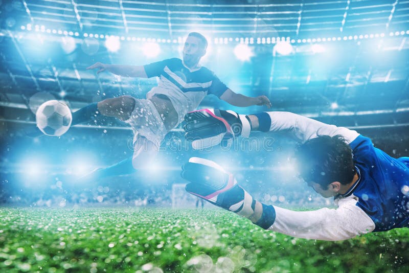 M?lvakten f?ngar bollen i stadion under en fotbolllek fotografering för bildbyråer M?lvakten f?ngar bollen i stadion under en fotbolllek fotografering för bildbyråer
