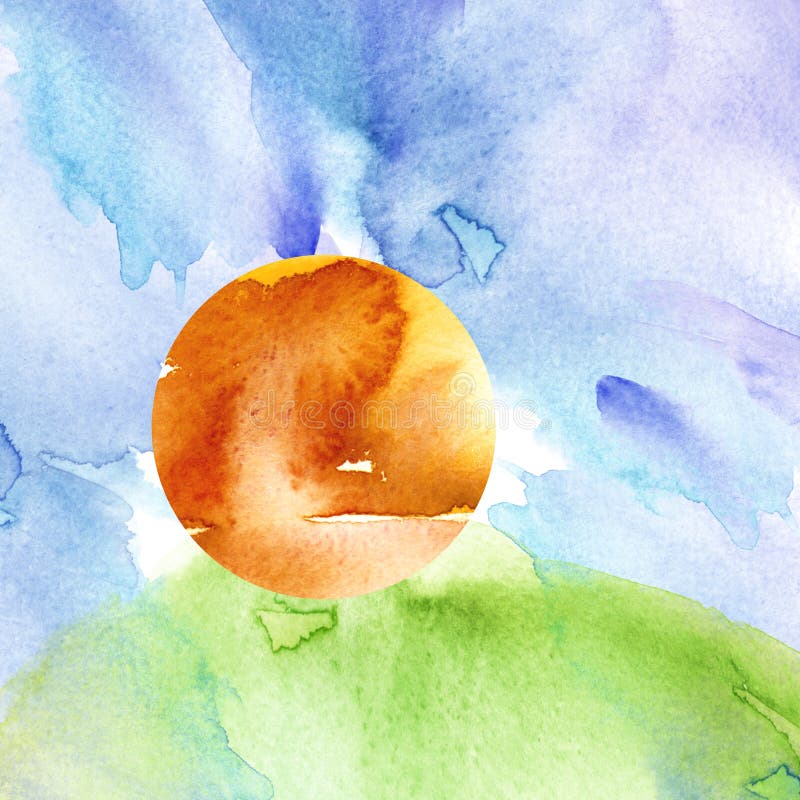 m?rk paper vattenf?rgyellow f?r forntida bakgrund Solnedg?ng gryning, gul orange sol, bl? himmel med moln Gr?nt gr?s, kulle stock illustrationer m?rk paper vattenf?rgyellow f?r forntida bakgrund Solnedg?ng gryning, gul orange sol, bl? himmel med moln Gr?nt gr?s, kulle stock illustrationer