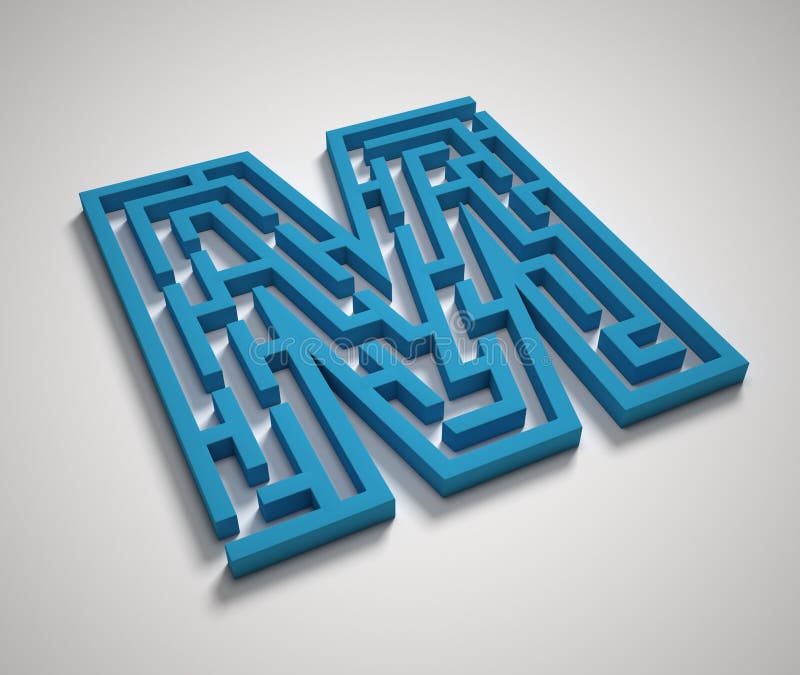 M Wiedergabebuchstabe Labyrinthgusses 3d stock abbildung