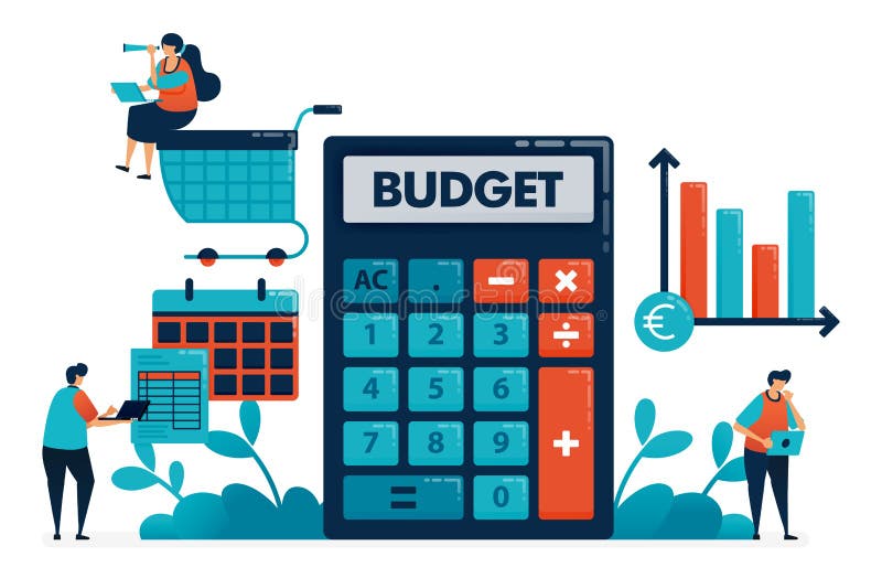 Maandelijks budget plannen voor winkelen en aankopen, financieel plan beheren met calculator, financiële adviessoftware, bankiere